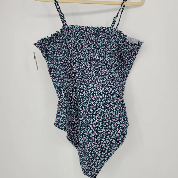 Chelsea 28 smocked floral blue one piece swimsuit scrunched top size Xlarge - Picture 2 of 8